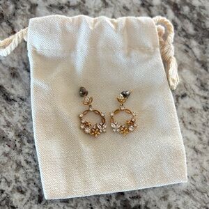Gold Floral Hoop Drop Earrings